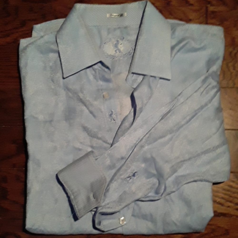 Bugatchi Mens Lg Blue Shaped Fit Button Up